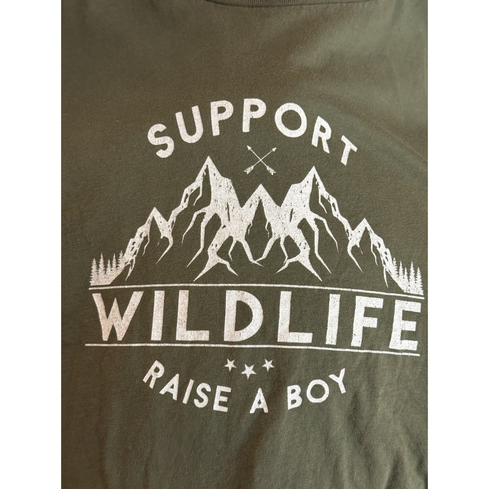 "Support Wildlife Raise A Boy" T-Shirt Women's Small Olive Green Short Sleeve